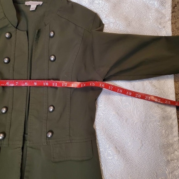 Dressbarn green jacket size S military inspired faux buttons pleats army - Picture 4 of 8